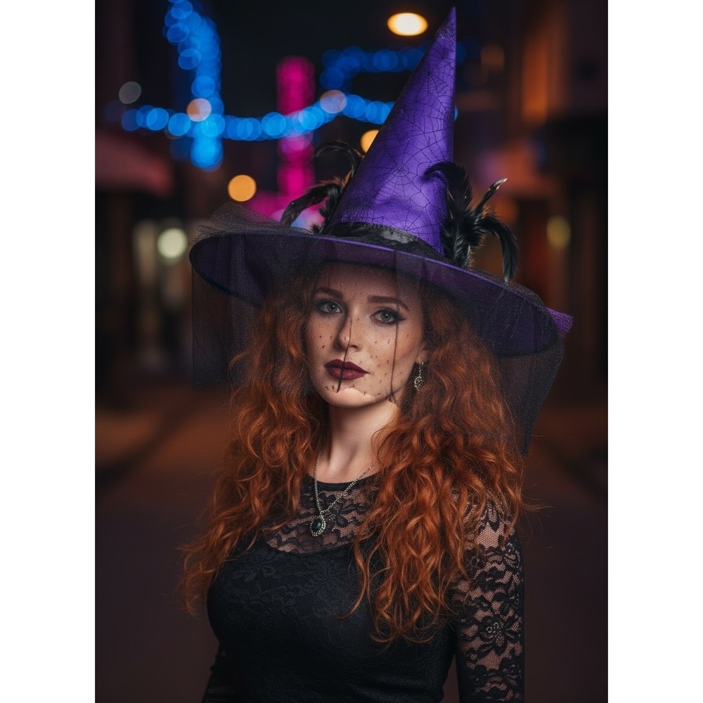 Witch Hat Purple Spiderweb Feathers Mesh Veil Gothic Glam Goblincore Whimsygoth